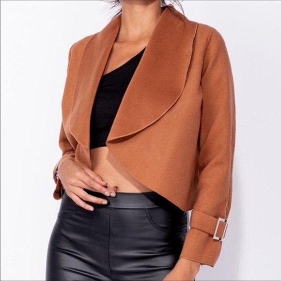 Jackets & Blazers - Coco Ginger Waterfall Collar Cropped Jacket